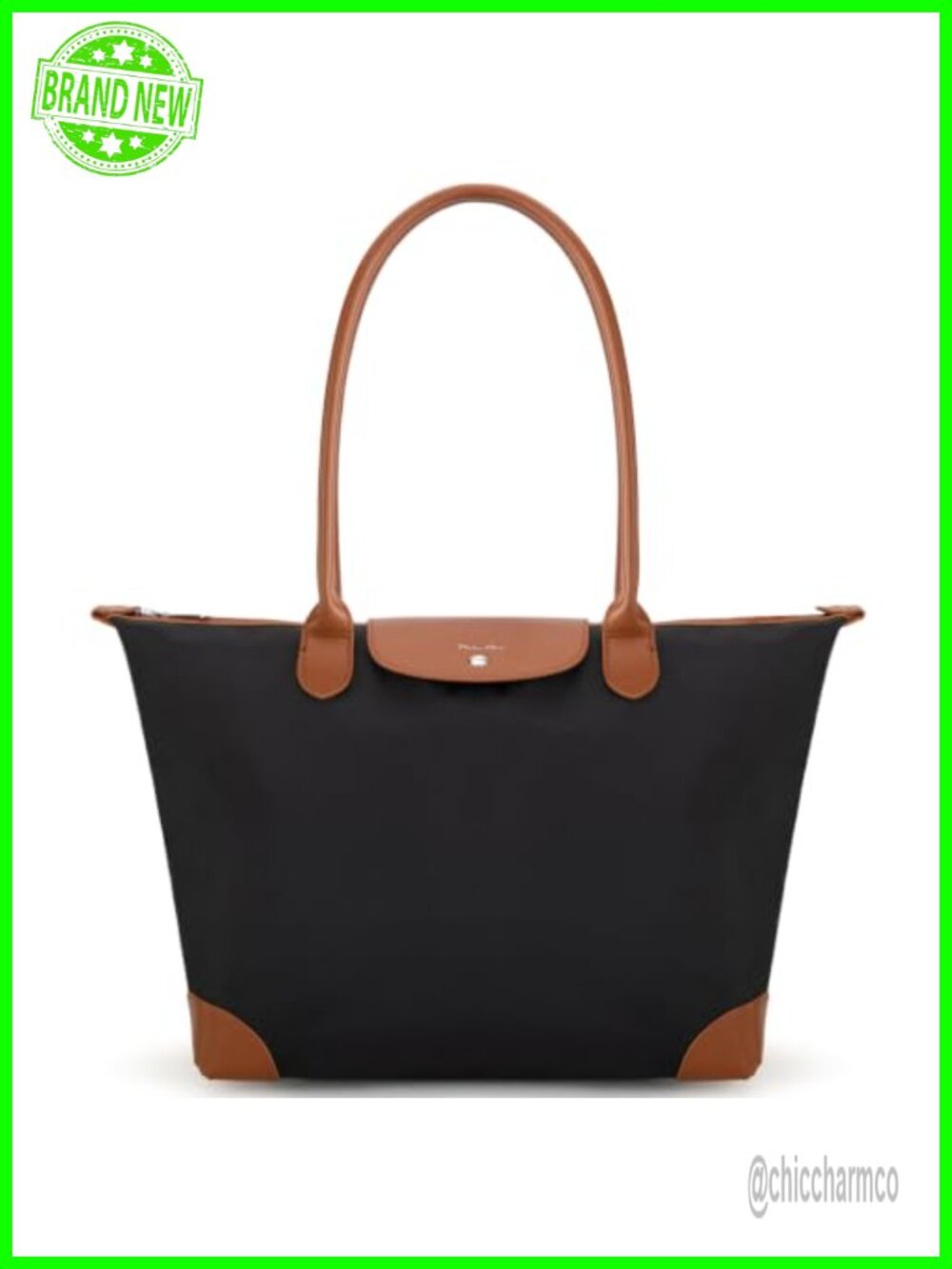Nylon Tote Bag Large Shoulder Bag Zipper Lightweight Foldable Work